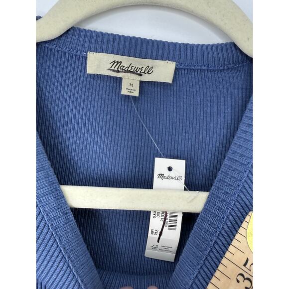 NEW Madewell Garment-Dyed Ribbed Crewneck Pocket Tee Women S Blue Casual Basic - Picture 4 of 8